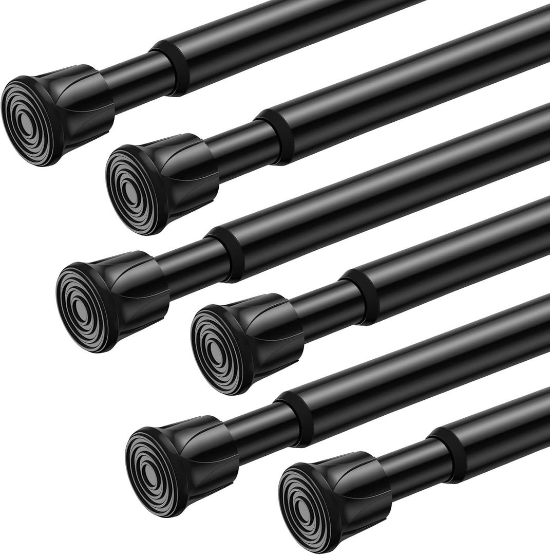 Tension Curtain Rod Spring Tension Black 28-48Inch adjustable Curtain Rod 6PCS small Tension Rod of Small Window Cupboard Kitchen Closet