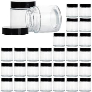4 Ounce Glass Jars with Lids, Hoa Kinh 30 Pack Clear Empty Cosmetic Containers Round Airtight Glass Jar with Black Lids for Storing Lotions, Powders, and Ointments