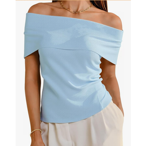 Arach&Cloz Women's Convertible Neckline Off-Shoulder Cowl Neck Slim Fit Tops 2025