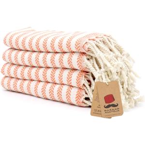 Bazaar Anatolia Hand Towels - Set of 4 | 39" x 19" - Striped Turkish Hand Towel for Bathroom, 100% Cotton, Kitchen, Face, Hair, Tea, Dishcloth, Orange Striped Towels - Arpa Orange