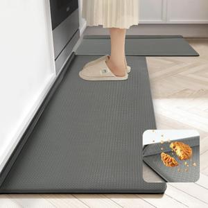 Kitchen Mat Set of 2 PCS, Non Slip Anti-Fatigue Cushioned Rugs for Kitchen Floor, Dust-Proof Memory Foam Runner Comfort Standing Mats for Office, Home (Grey, 17"x30"+17"x50")