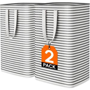 Lifewit 2 Pack Laundry Hamper Large Collapsible Laundry Baskets, Freestanding Waterproof Clothes Hamper with Easy Carry Handles in Laundry Room Bedroom Bathroom College Dorm for Adults, Black, 2 x 80L