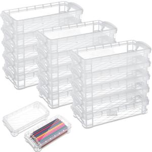 Gueevin 24 Pcs Large Capacity Plastic Pencil Box Clear Plastic Pencil Case Crayon Box with Snap Tight Lid Watercolor Pen Storage Brush Organizer Drawing Tools Container (White)