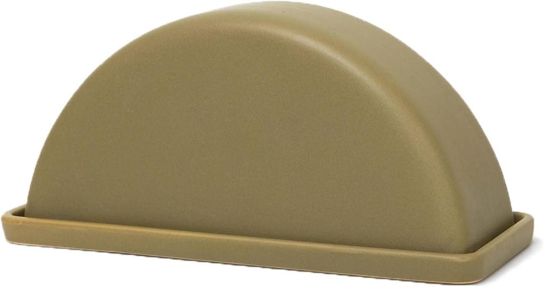 THE Butter Dish Matte Ceramic Butter Keeper with Lid for Countertop Use 2-Piece Round Design for Standard Butter Sticks Microwave & Dishwasher Safe (Olive)