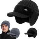 Blocking Knitted Hats with Ear Flaps and Wool Brim, Outdoor Warm Fleece Lined Knit Hat Stocking Caps for Men Women