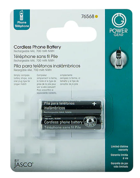 Jasco Power Gear NiMH Rechargeable Cordless Phone Battery for Multiple Brands, 2.4V, 550mAh (76568)