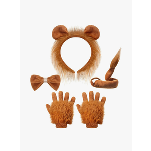 Haysandy 5 Pcs Lion Costume Set Lion Ears Headband Paw Gloves Bow Tie and Tail Brown Fancy Dress Kit Accessories for Kids Animal Themed Costume Cosplay kit Dress up Party