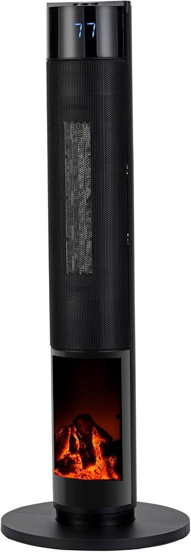 Uthfy Space Heater for Large Room,1500W Portable Electric Tower Fireplace Heater,120° Oscillating PTC Ceramic Heater with Thermostat,Remote,24H Timer for Bedroom Home Office Living Room, Black
