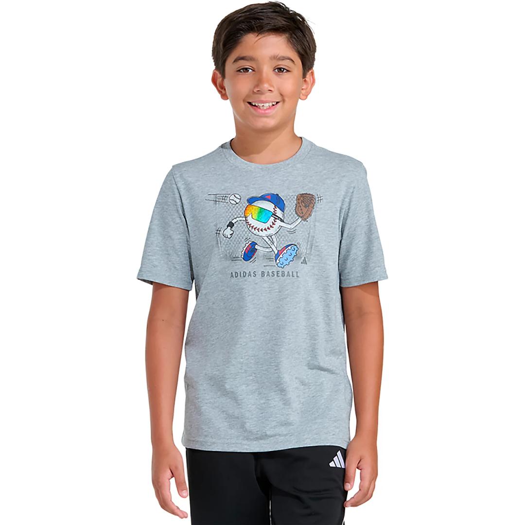 adidas Boys Short Sleeve Sport Graphic Tee Shirt (Medium, Medium Grey Heather)