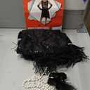 Leadtex Women's 1920s Fringed Flapper Costume with Feather Headband,Beaded Necklace (Black, L)