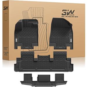 3W Floor Mats for Nissan Pathfinder 2022 2023 2024 2025 2026 (Only fit 7 Passenger Models), 3 Rows,TPE All Weather Protection Car Floor Liners Accessory,Black