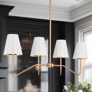 KSANA 4-Light Gold and White Kitchen Island Lighting, 34.5'' Large Modern Linear Chandeliers Light Fixture with White Fabric Shade (Interior in Gold) for Dining Room