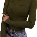 KIRUNDO Womens Tops Boat Neck Long Sleeve Ribbed Knit Slim Fit Stretch Shirts Workout Going Out Top Early Fall Fashion (Green, M)