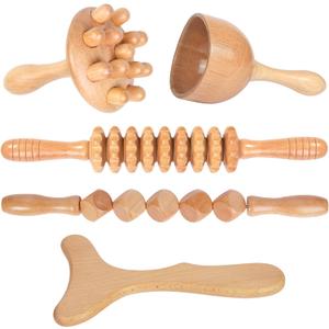 Wood Therapy Massage Tools 5-in-1 Lymphatic Drainage Massager Maderoterapia Kit Wooden Massager Body Sculpting Tools for Muscle Pain Relief, Anti-Cellulite, Body Contouring and Shaping