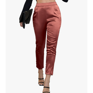 heipeiwa Women's Satin Pants Dress Casual Pleated Pull on High Waist Pants Baggy Front Tapered Trouser. Size Large