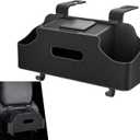 Car Seatback Organizer with Cup Holder, Leather Headseat Tissue Box and Storage Box, Multifunction Auto Rear-mounted Mobile Phone Holder, for Most Cars (Black) (1 PC)