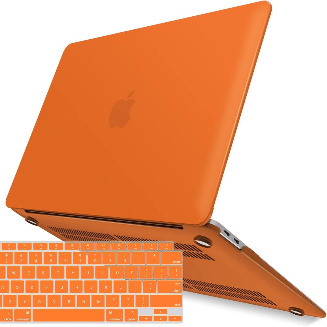 IBENZER Compatible with New MacBook Air 13 inch Case 2022 2021 2020 M1 A2337 A2179 A1932, Plastic Hard Shell Case with Keyboard Cover for Mac Retina Display with Touch ID, Orange, MMA-T13OR+1