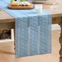 Artoid Mode Sky Blue Farmhouse Woven Rustic Hollow Table Runner, Seasonal Holiday Hollow Kitchen Dining Table Decoration for Home Party Decor 12x90 Inch