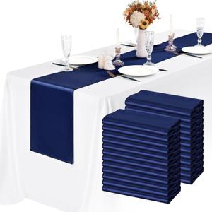 24 Pack Navy Blue Satin Table Runners 12 x 72 Inch Long Bright Silk Smooth Fabric Navy Blue Table Runners for Party Wedding Reception Birthday Banquet Decoration