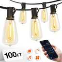 addlon 100FT LED Outdoor String Lights with APP Control Waterproof Patio Lights with Shatterproof ST38 Bulbs, Dimmable Outside Hanging Light Connectable for Porch, Backyard, Bristo, Garden