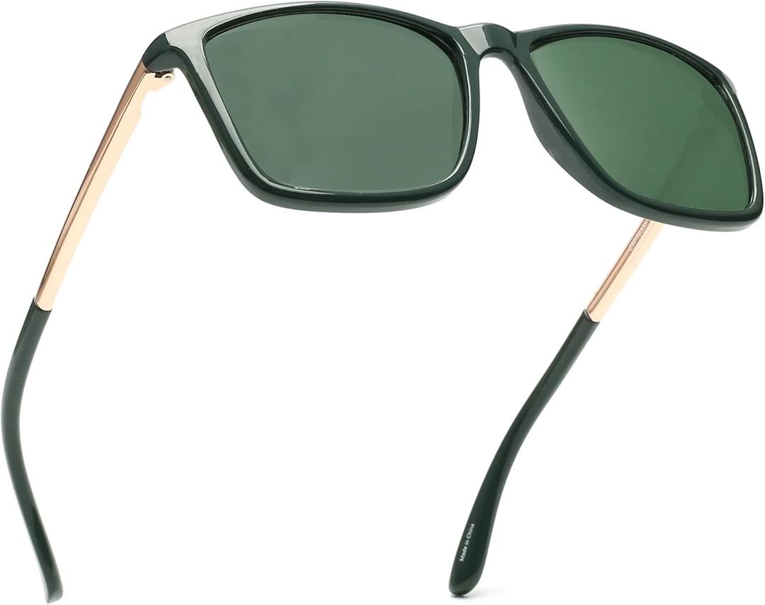 JIM HALO Polarized Driving Sunglasses Retro Square UV protection Classic Sun Glasses Men (Green)