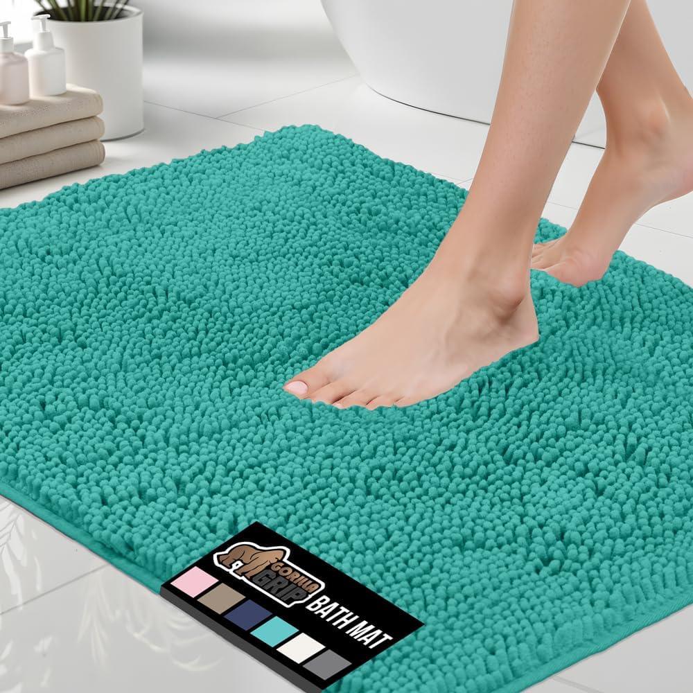 GORILLA GRIP Bath Rug Mat, Soft Absorbent Chenille, Quick Dry Microfiber Mats, Rubber Backing Washable Shower Floor Rugs, Bathmat Runner, US Designed Bathroom Home Decor Accessories 24x17, Turquoise