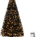 Karl home 7FT Prelit Black Artificial Christmas Tree with 400 Warm Lights, Remove Contral 8 Light Modes, 1250 PVC Branch Full Christmas Tree for Home, Office, Party Holiday, Foldable Base