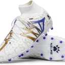 KELME Flash Laceless Soccer Cleats Men High-Tops Lightweight Soccer Shoes Outdoor Unisex Adult Youth Artificial Multi Ground (8.5, White Gold)