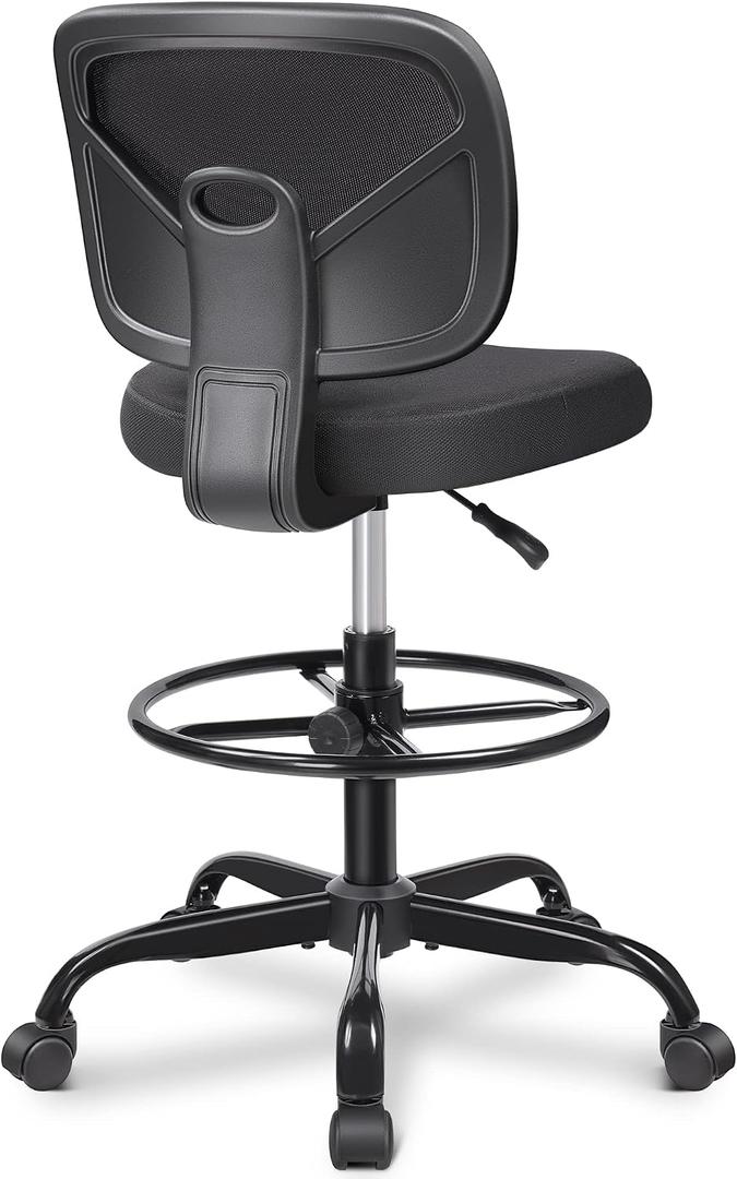 Primy Tall Drafting Desk Chair - Armless, Adjustable Height, Mesh Back, Rolling, Standing Desk Chair for Art Room, Office or Home (Black), PR777-Z
