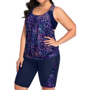 Daci Women Plus Size Tankini Swimsuit - Tummy Control 2 Piece Bathing Suit with High Waisted Capris Shorts 2025 Swimwear (Starry Sky, 18plus)