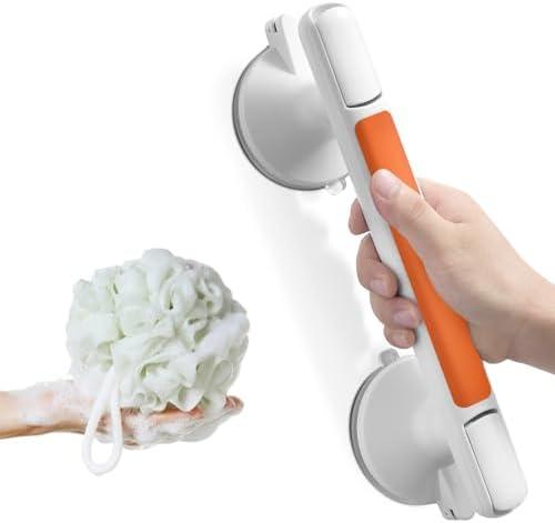 Grab Bar for Bathtubs and Showers, Zynuhmo 12'' Suction Safety Grab Bar with 1PCS Bath Ball Suction Cup Shower Handles No Drilling Handrails for Seniors Elderly Kids Bathroom Assist Support(Orange)