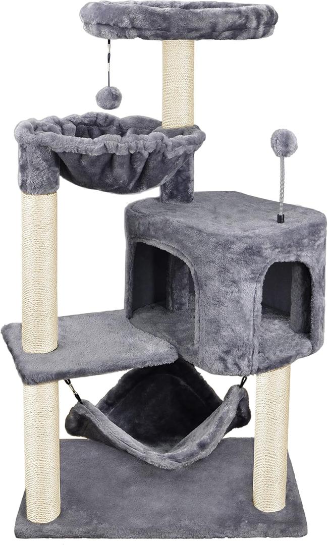 YUNIQUE Cat Tree with Cat Condo and Big Hammock, Grey (39.4'' Grey)
