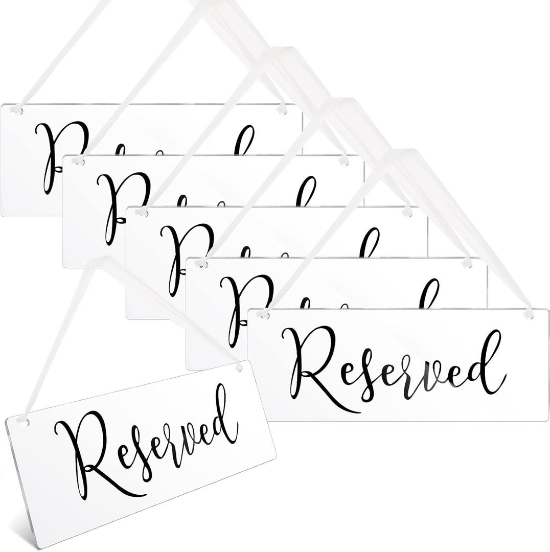 Blulu 6 Pcs Reserved Signs for Wedding Chairs Acrylic Tag Hanging with Ribbon for Wedding Reserved Signs for Important Events Church Pews Chair and Restaurant (Black)
