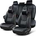 Black Car Seat Covers Full Set, Breathable Leather Automotive Front and Rear Seat Covers & Headrest, Universal Automotive Vehicle Seat Cover for Most Sedan SUV Pick-up Trucks