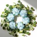 22 Inch Wreaths for Front Door, Spring Summer Flower Wreath - Blue Hydrangea & Eucalyptus Artificial Wreath for Easter, Front Door, Outdoor, Indoor, Window, Farmhouse Decor