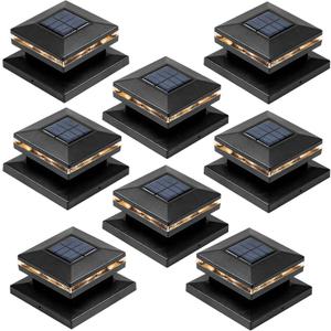 Viewsun 8 Pack Solar Post Lights, Outdoor Fence Post Cap Light Solar Powered Caps for Deck, Patio, Garden Decor, Warm White High Brightness SMD LED Lighting, Lamp Fits for 4x4 or 6x6 Wooden Posts (Black)