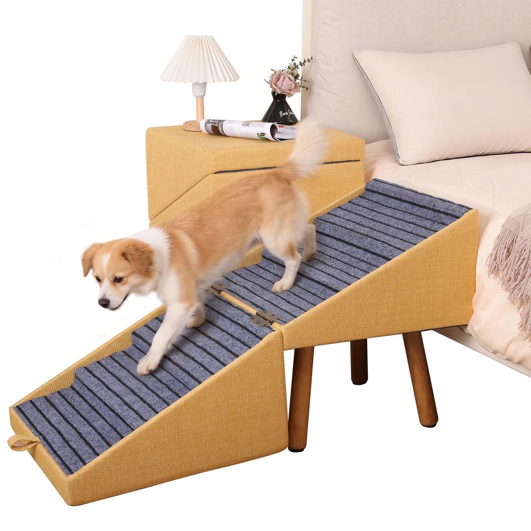 21.06”H Dog Stairs for High Bed 6-Step Pet Stairs with Split Ottoman Design