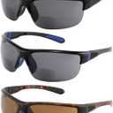 Yogo Vision Bifocal Sports Sunglasses Mens Wrap Around Half Rim Sunglasses Readers 3PK (Black, Brown Havana, Black and Blue)