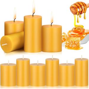 10 Pcs Pure Beeswax Candles Set Natural Unscented Beeswax Pillar Candle 2.4 x 3 Inch 2 x 4 Inch Smokeless Bees Wax Long Burn Time Scentless Candles for Prayer Decoration Home Relax