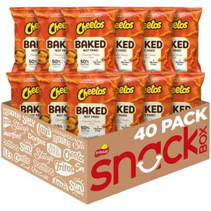 Baked Cheetos Crunchy Cheese Flavored Snacks, 0.875 oz Bags, (40 Pack), 50% Less Fat, Gluten Free, No Artificial Flavors & Colors, Packaging and Formula May Vary (EXP 08/11/26)