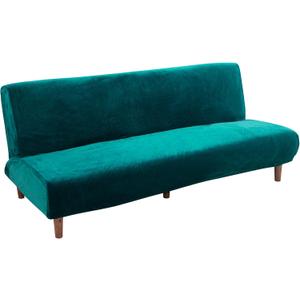 Armless Sofa Bed Cover Futon Slipcover Velvet Stretch Spandex Folding Sofa Couch Non-Armrest Furniture Protector (Velvet Bright Teal)