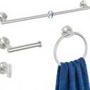 HOMOTEK 4 Pieces Bathroom Accessories Hardware Set, 24 inch Towel Bar, Towel Ring, Robe Hook, Toilet Paper Holder, Stainless Steel Rack Kit Wall Mounted, Brushed Stainless Steel