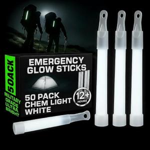 Soulchen 50 Pack White Glow Sticks 4" Bright Emergency Glow Sticks Bulk with 8-12 Hours for Use As Emergency Flares and Hiking Safety Gear or Concerts Weddings Raves Carnivals Parties Decor Events