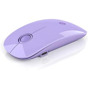 RAPIQUE R306 Pro Wireless Mouse, Dual Bluetooth & 2.4GHz, Connect Up to 3 Devices, Type-C Rechargeable, Silent Click, Ergonomic Symmetrical Design, for MacBook, iPad, Laptop, Purple