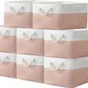 8 pack Storage Basket Bins & Decorative Baskets Fabric Storage Cubes Containers Bulk W/Handles for Office, Home, Books, Clothes, Bedroom, Closet (white/pink)