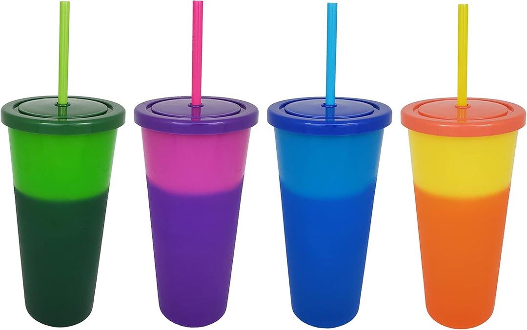Cup&Straw Set of  4 Colors Cups with Lids and Straws