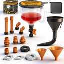 20-Piece No-Spill Coolant Funnel Kit, Cooling System Funnels Kits, Spill Proof Funnel Bleeder, Radiator Funnels Kit with Adapters, Extensions, Flexible Hose, Circular-Funnel, Towel for Automotive Use (Orange)
