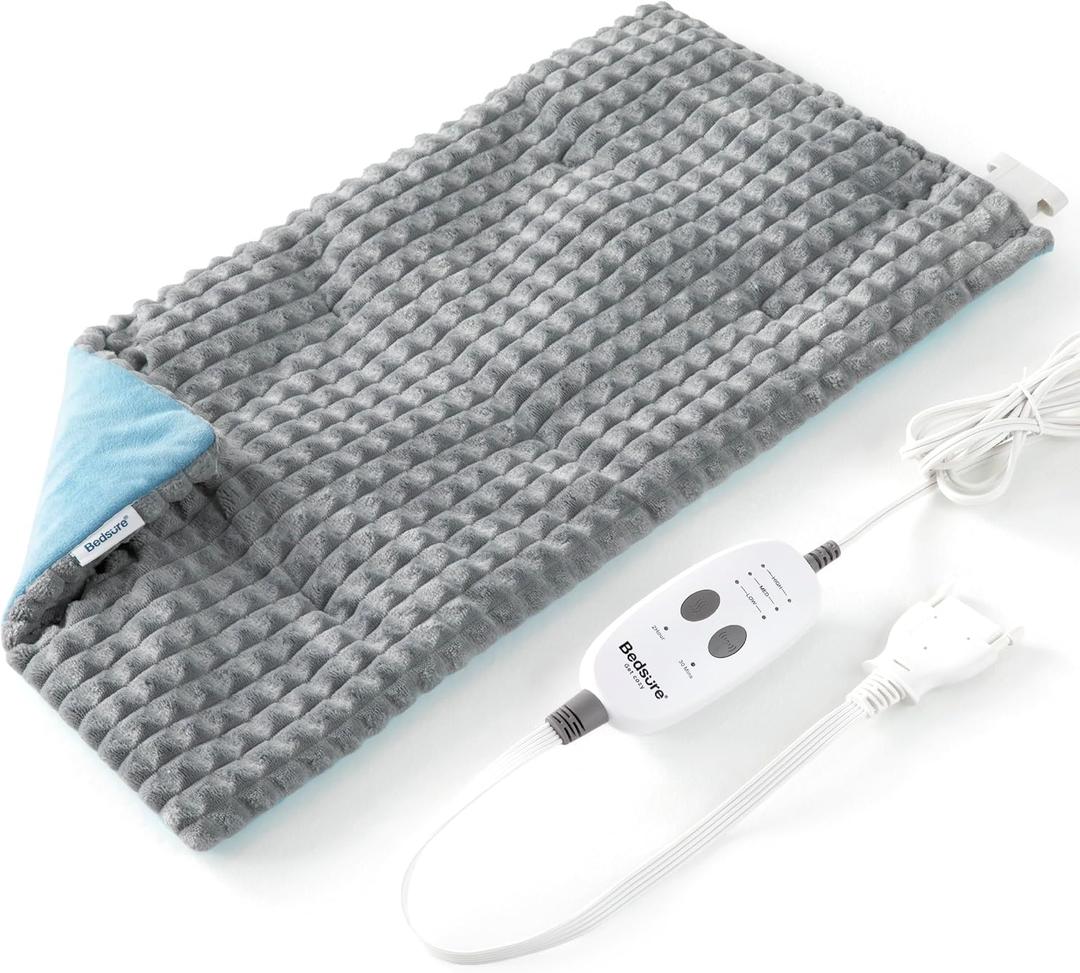 Bedsure Back Heating Pad for Neck and Shoulders, Weighted Heated Pad with Vibration, FSA HSA Eligible, Mother's Day & Birthday Gifts for Women Men Mom, Auto Shut Off, 5lbs 12" x 24", Grey (12"x24", 01 - Grey)