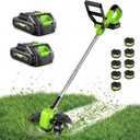 21V Weed Wacker Cordless & Lawn Edger, 9000RPM Electric Weed Eater with 2x2.0Ah Battery, 12" Auto Line Feed String Trimmer with 8 Pcs Spools, Lightweight Edger Lawn Tool for Yard, Green