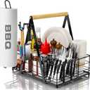 Grill Caddy with Paper Towel Holder, Picnic BBQ Condiment Utensil Organizer Caddy for Camping, Rv, Camping Accessories, Camping Essential, Camper Must Haves, Barbecue Tool Sets, Color A